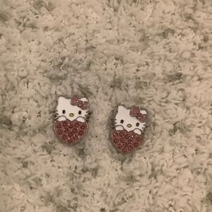 Hello Kitty White and Pink Crystal Heart Stud Earrings NWT